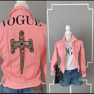 Jean jacket available only in blue.